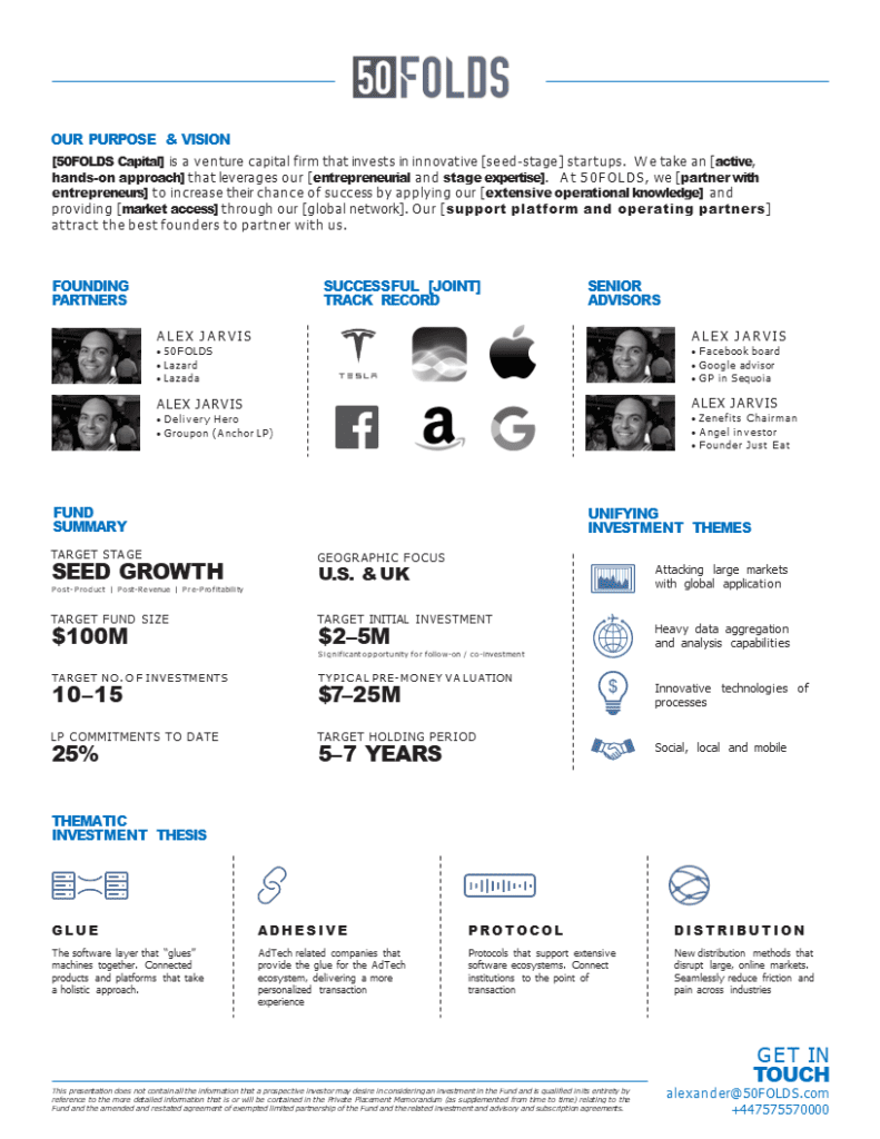 venture capital one pager for fundraising from limited partners